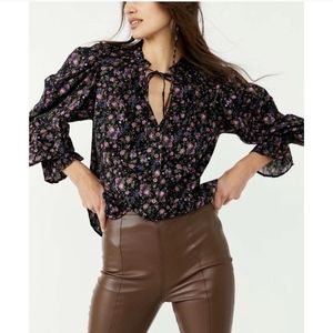 NWT Free People Meant To Be Blouse / Black Combo